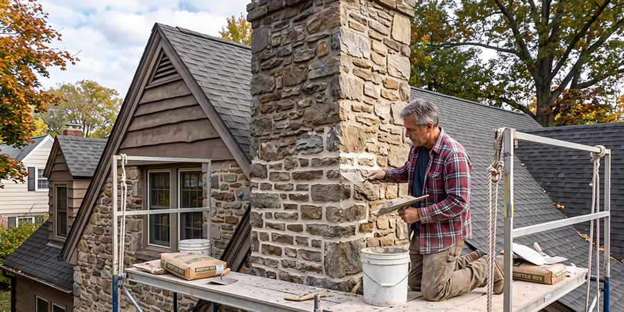 Tuckpointing Stone Chimney Upper Darby